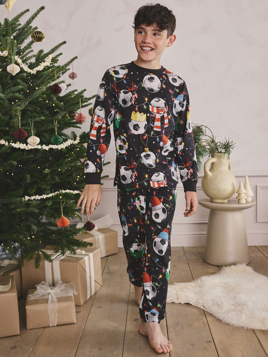 Black/White/Red/Green Football Single Christmas Pyjamas (4-16yrs) image 1