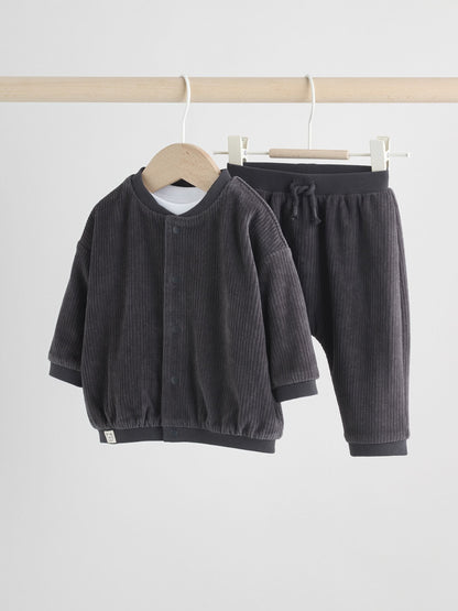 Black/White Baby Velour Jacket, Top and Joggers  Set (0mths-2yrs)