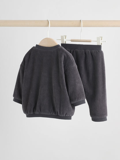 Black/White Baby Velour Jacket, Top and Joggers  Set (0mths-2yrs)