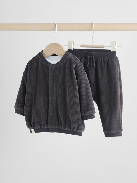 Black/White Baby Velour Jacket, Top and Joggers  Set (0mths-2yrs) image 1