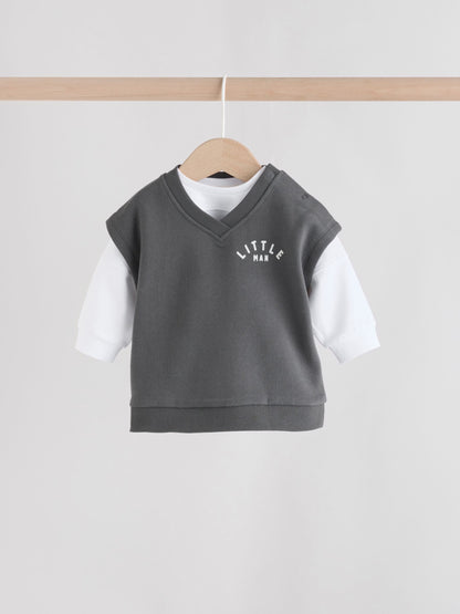 Grey Little Man Baby Gilet Top and Leggings Set (0mths-2yrs)
