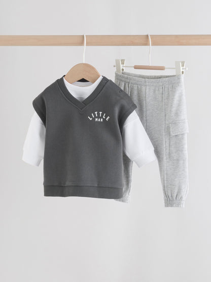 Grey Little Man Baby Gilet Top and Leggings Set (0mths-2yrs) image 6