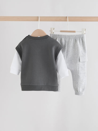 Grey Little Man Baby Gilet Top and Leggings Set (0mths-2yrs) image 7