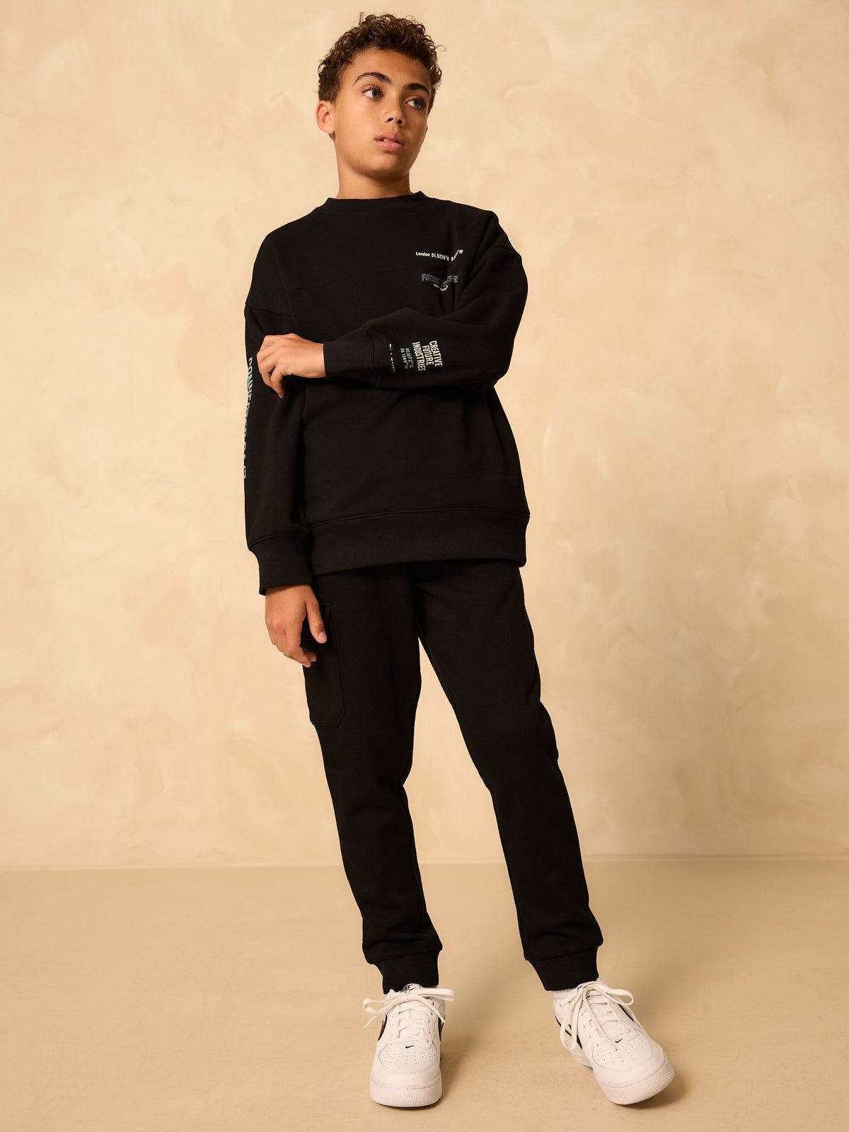 Black Utility Crew Hoodie and Joggers Set (3-16yrs) - image 1