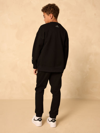 Black Utility Crew Hoodie and Joggers Set