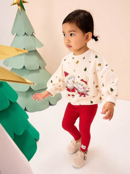 Cream/Red Christmas Peppa Pig Crew Sweatshirt & Leggings Set (3mths-7yrs) image 1