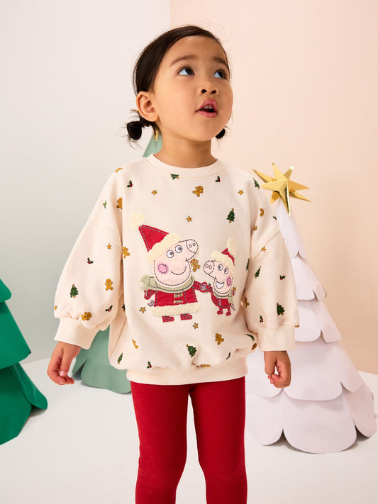 Cream/Red Christmas Peppa Pig Crew Sweatshirt & Leggings Set (3mths-7yrs) image 3