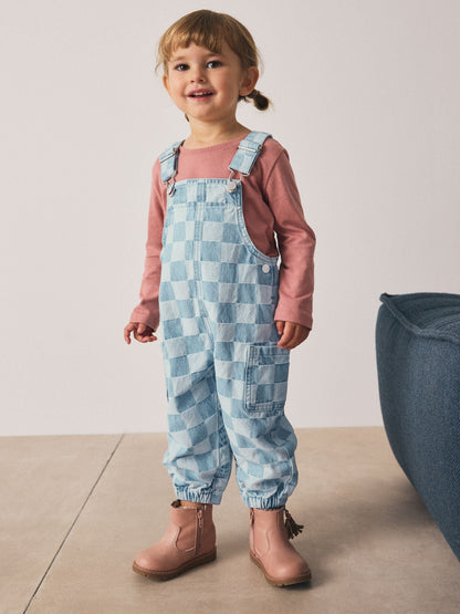 Mid Blue Checked Dungarees (3mths-7yrs)