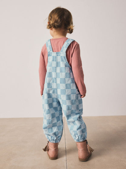Mid Blue Checked Dungarees (3mths-7yrs)