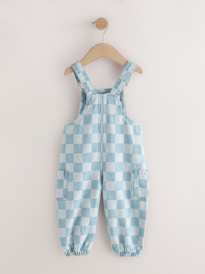 Mid Blue Checked Dungarees (3mths-7yrs)