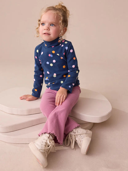 Navy Rainbow Spot Long Sleeve Roll Neck Top (3mths-7yrs) Immediate