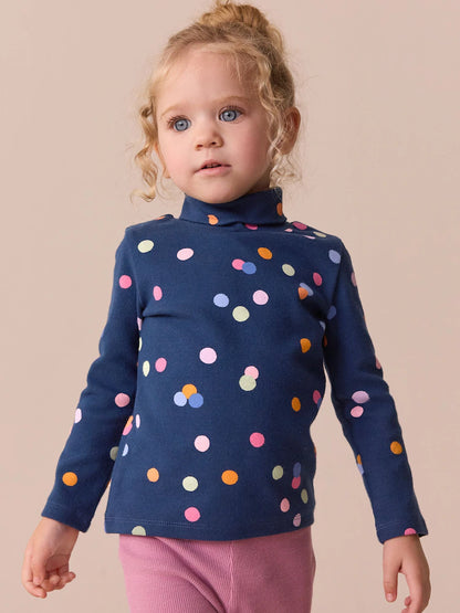 Navy Rainbow Spot Long Sleeve Roll Neck Top (3mths-7yrs) Immediate