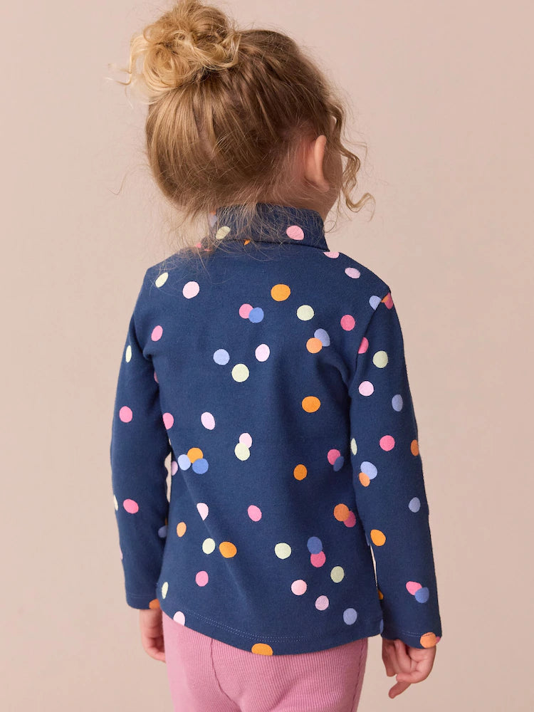Navy Rainbow Spot Long Sleeve Roll Neck Top (3mths-7yrs) Immediate