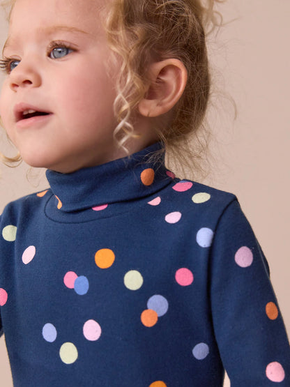 Navy Rainbow Spot Long Sleeve Roll Neck Top (3mths-7yrs) Immediate