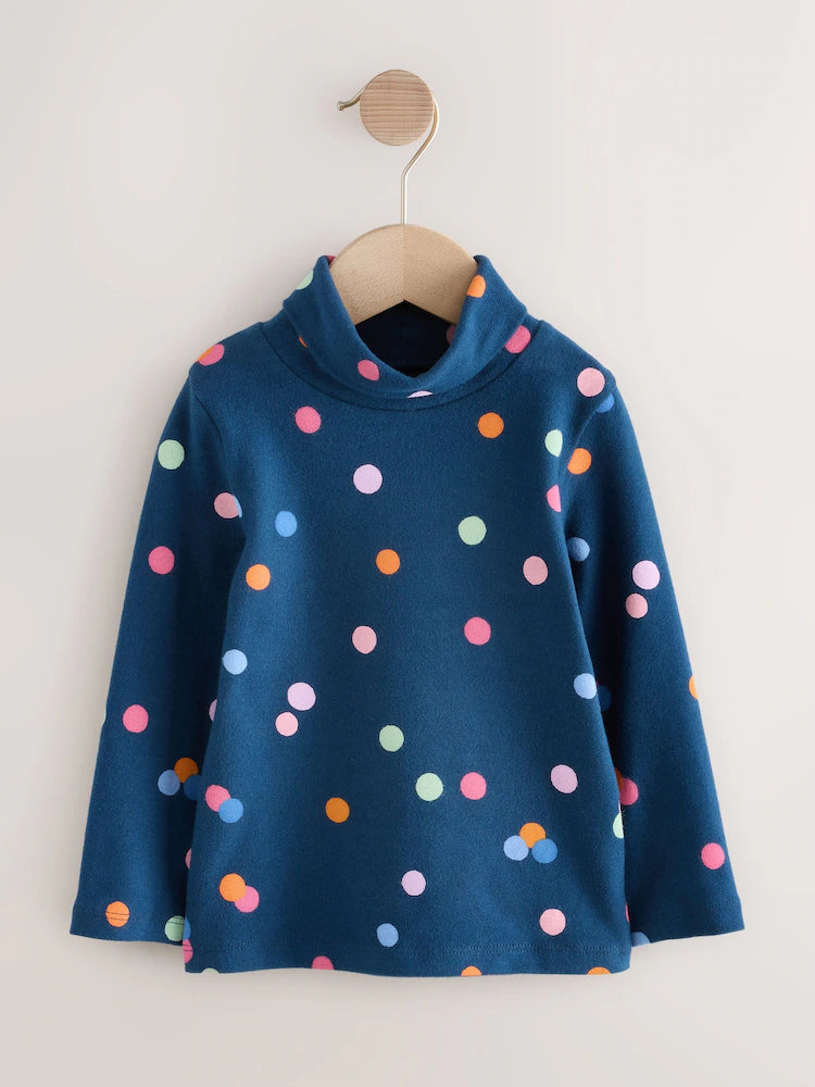 Navy Rainbow Spot Long Sleeve Roll Neck Top (3mths-7yrs) Immediate