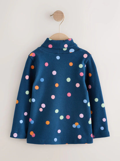 Navy Rainbow Spot Long Sleeve Roll Neck Top (3mths-7yrs) Immediate