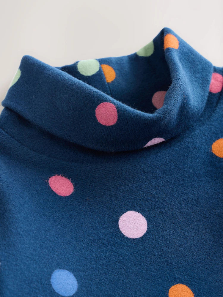 Navy Rainbow Spot Long Sleeve Roll Neck Top (3mths-7yrs) Immediate