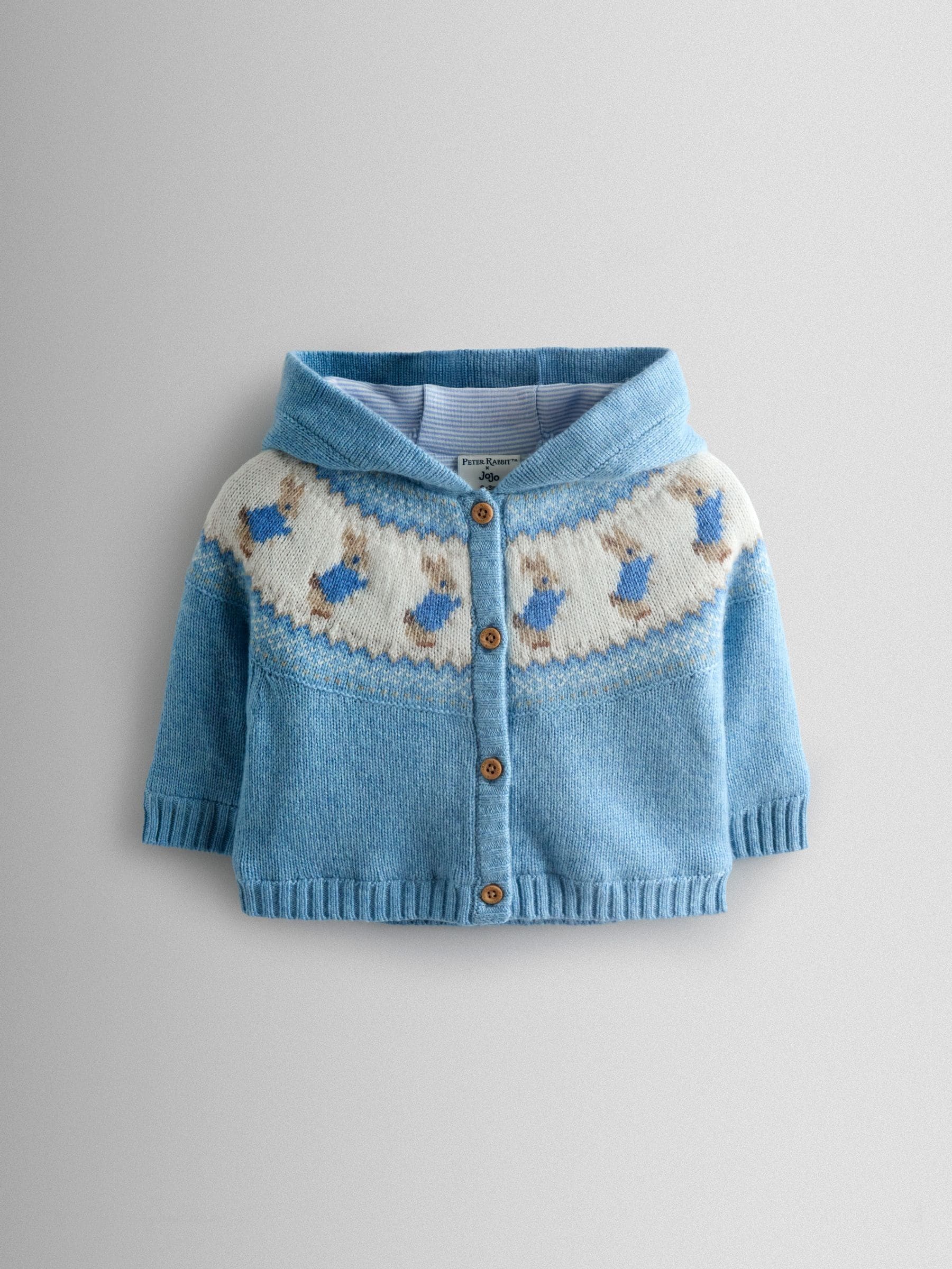Dsiney Kidz - JoJo Maman Bébé Blue Peter Rabbit Fair Isle Knit Cardigan image 1