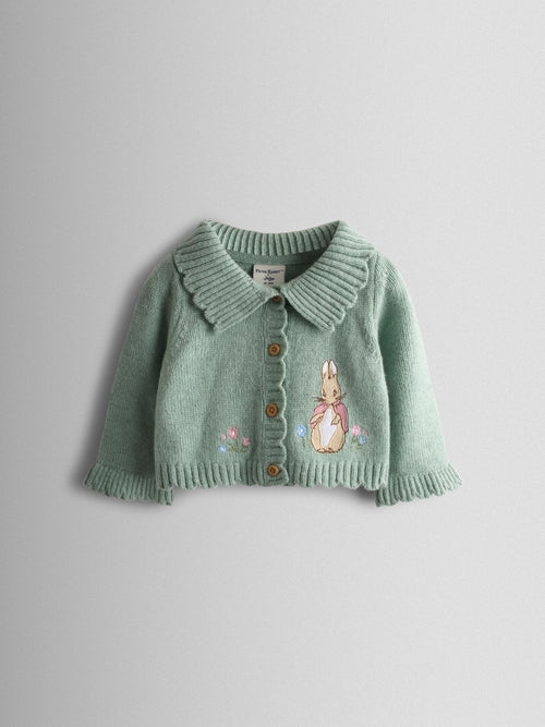 Dsiney Kidz - JoJo Maman Bébé Green Flopsy Bunny Frill Collar Embroidered Cardigan image 1