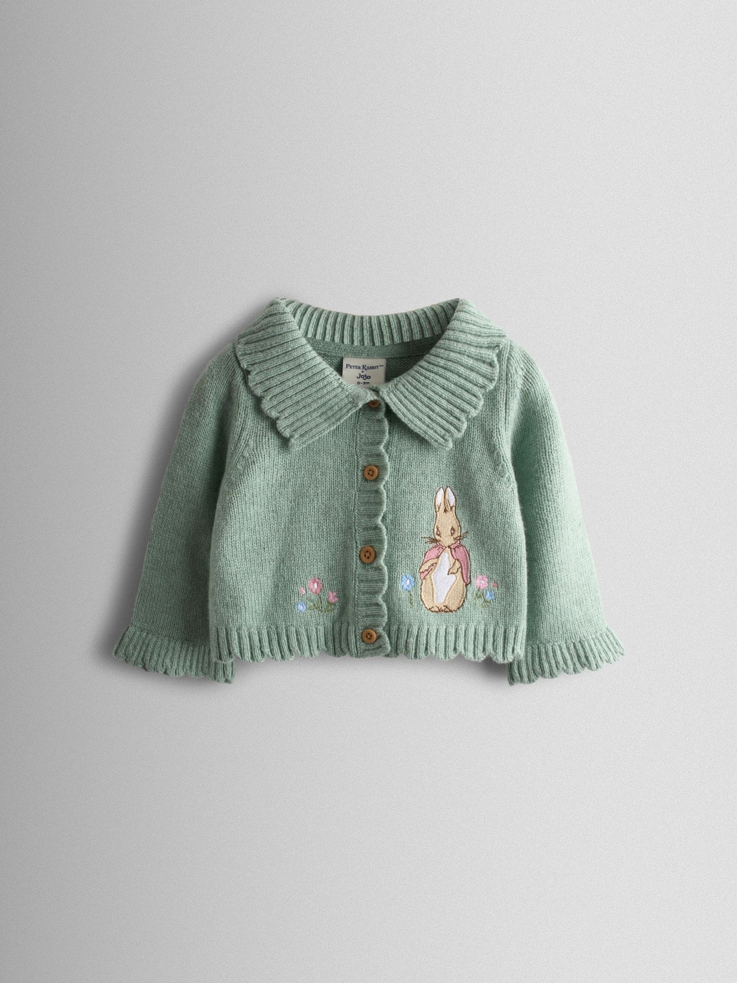 Dsiney Kidz - JoJo Maman Bébé Green Flopsy Bunny Frill Collar Embroidered Cardigan image 1