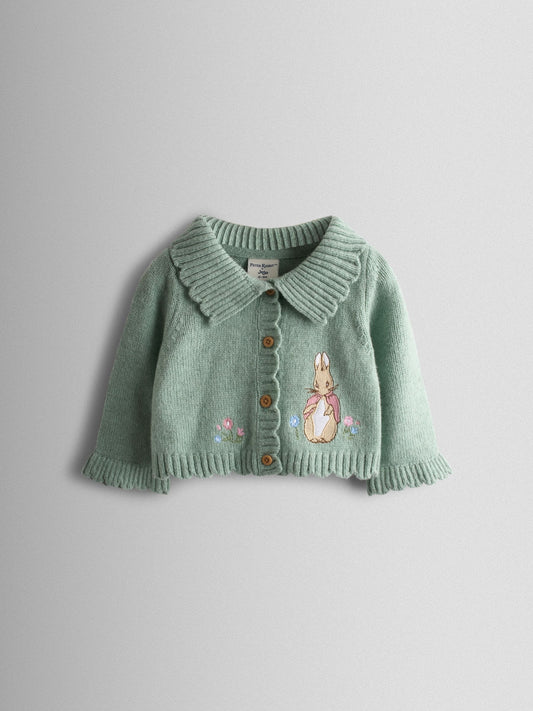 Dsiney Kidz - JoJo Maman Bébé Green Flopsy Bunny Frill Collar Embroidered Cardigan image 1