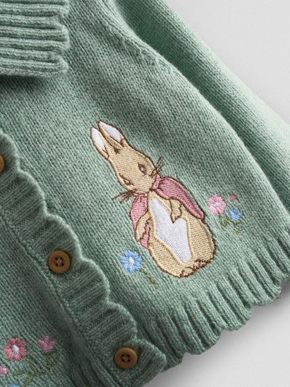 Dsiney Kidz - JoJo Maman Bébé Green Flopsy Bunny Frill Collar Embroidered Cardigan image 3