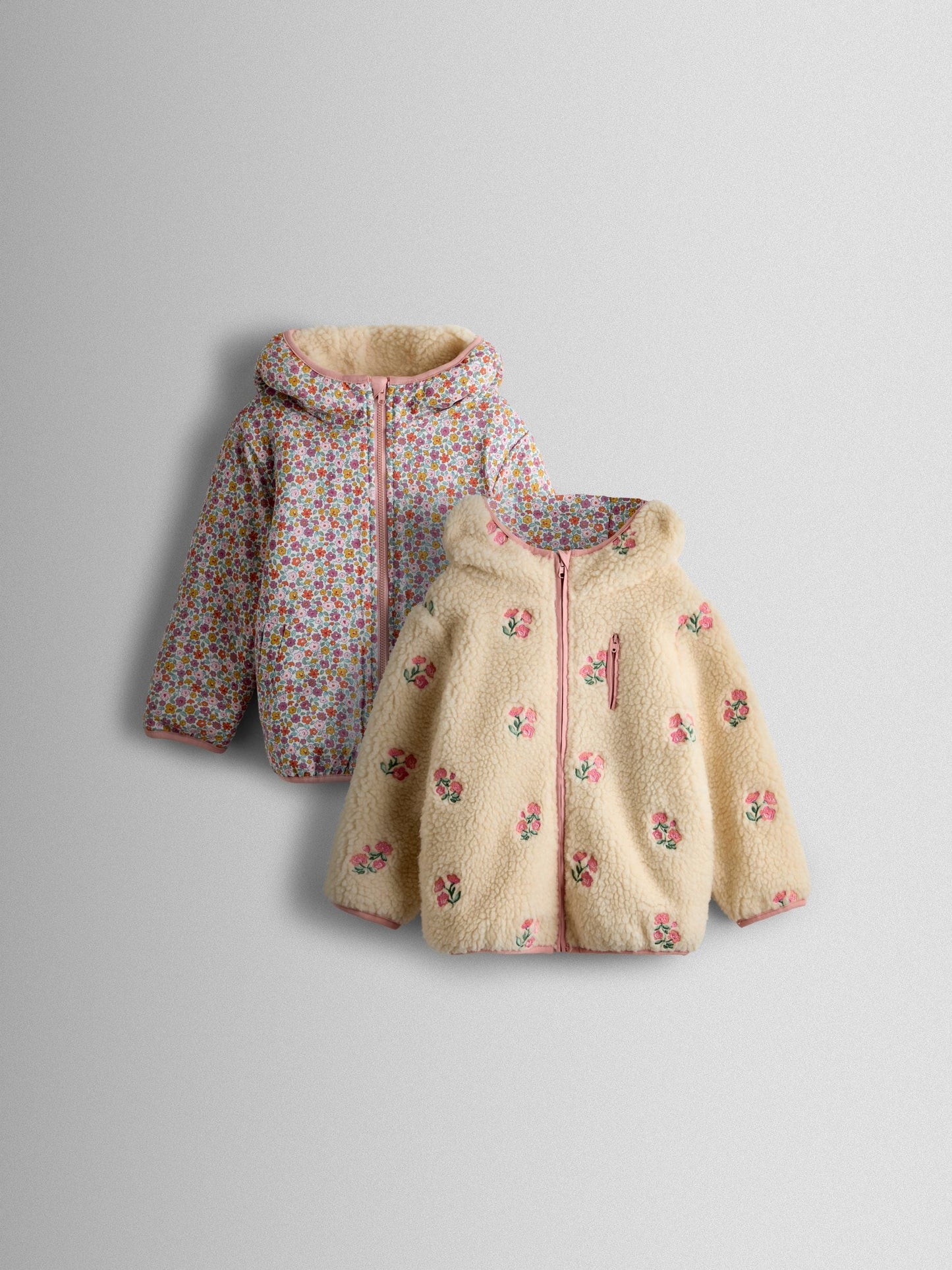 Dsiney Kidz - JoJo Maman Bébé Pink Floral Embroidered Reversible Fleece image 3