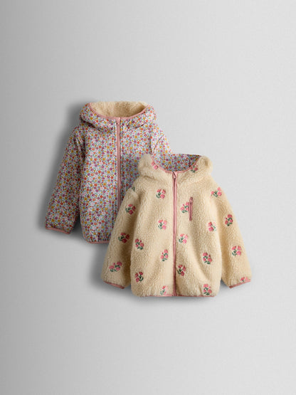 Dsiney Kidz - JoJo Maman Bébé Pink Floral Embroidered Reversible Fleece image 3
