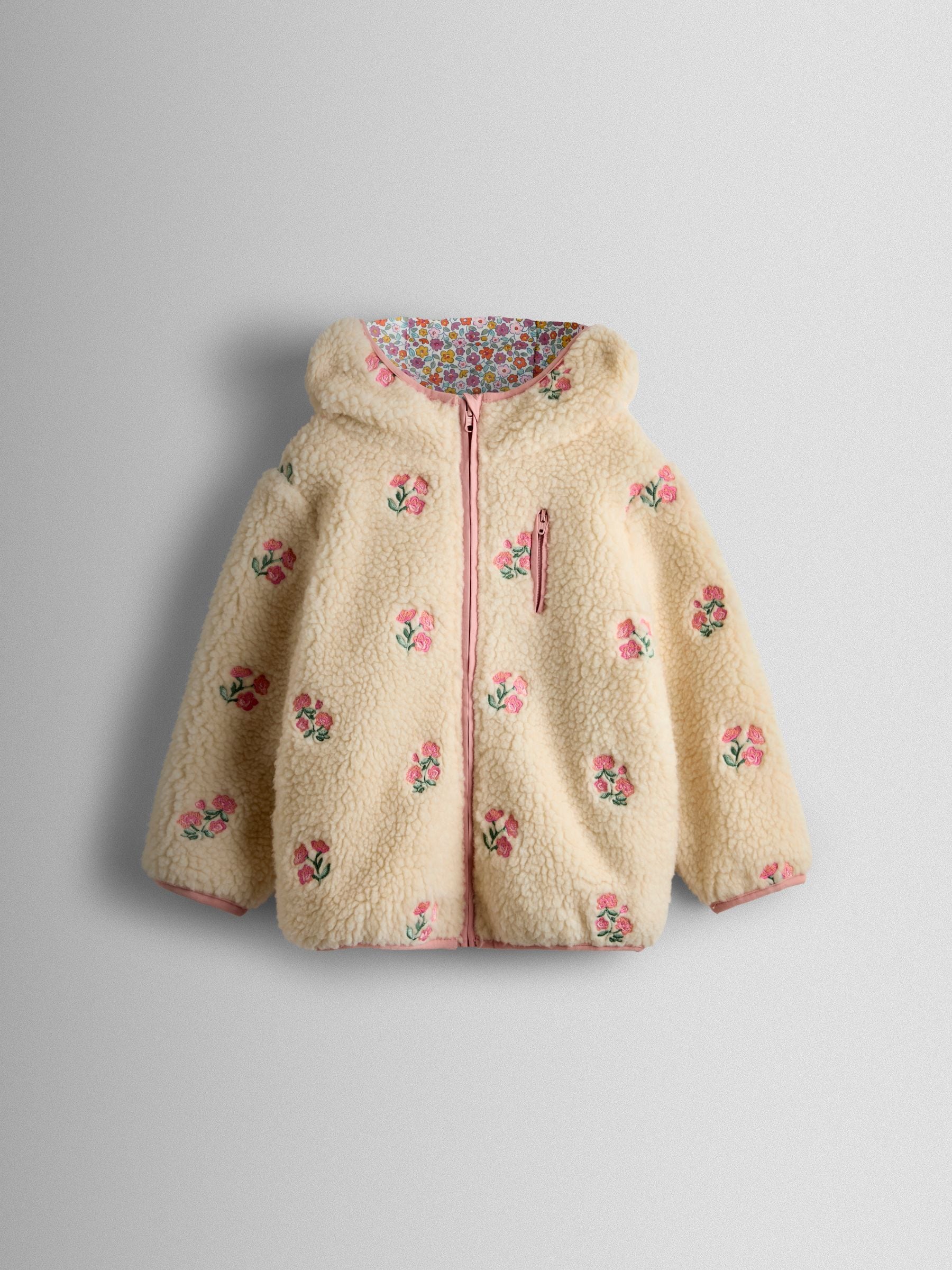 Dsiney Kidz - JoJo Maman Bébé Pink Floral Embroidered Reversible Fleece image 4