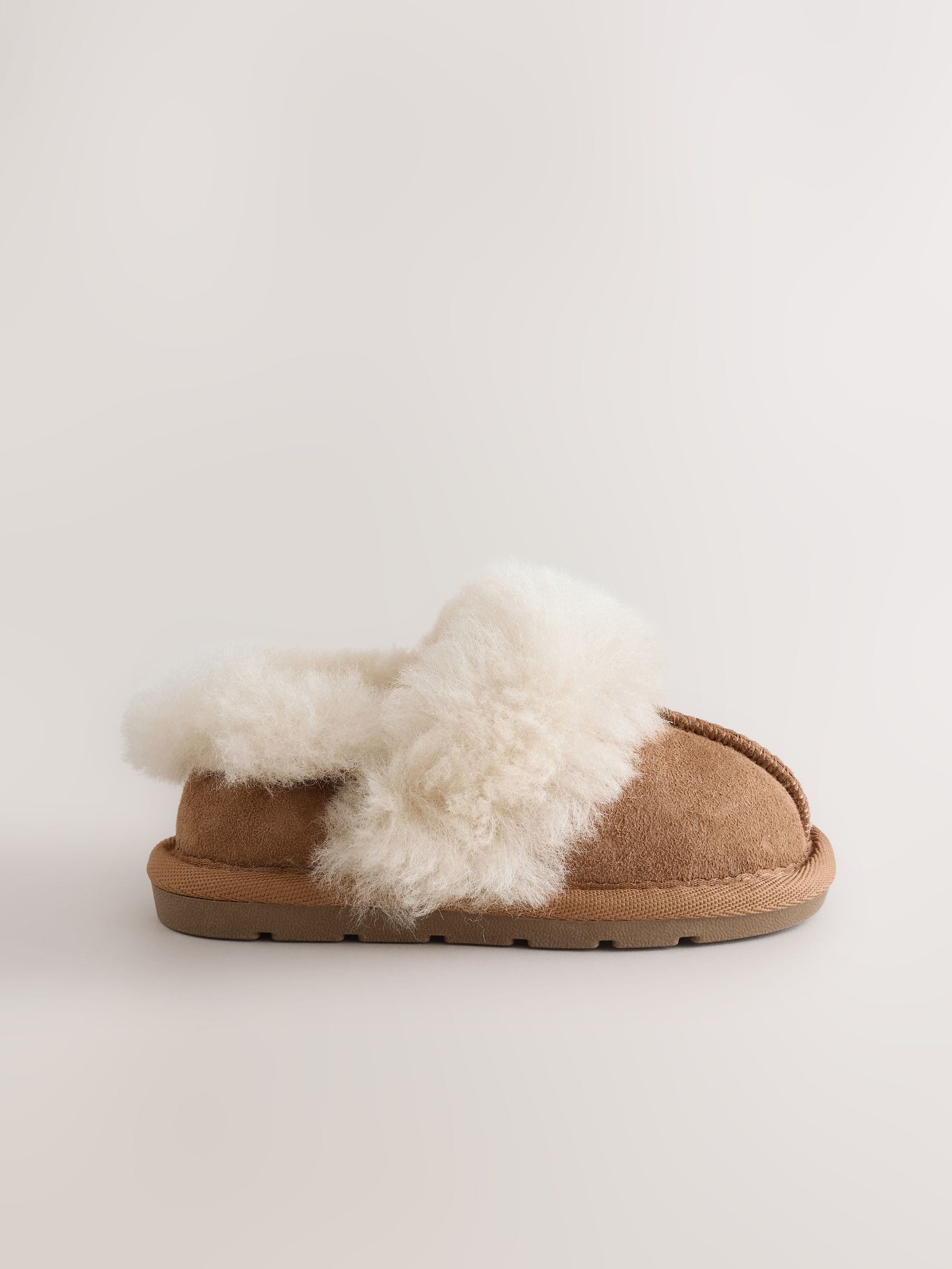 Tan Brown Suede Sheepskin Lined Slippers image 3