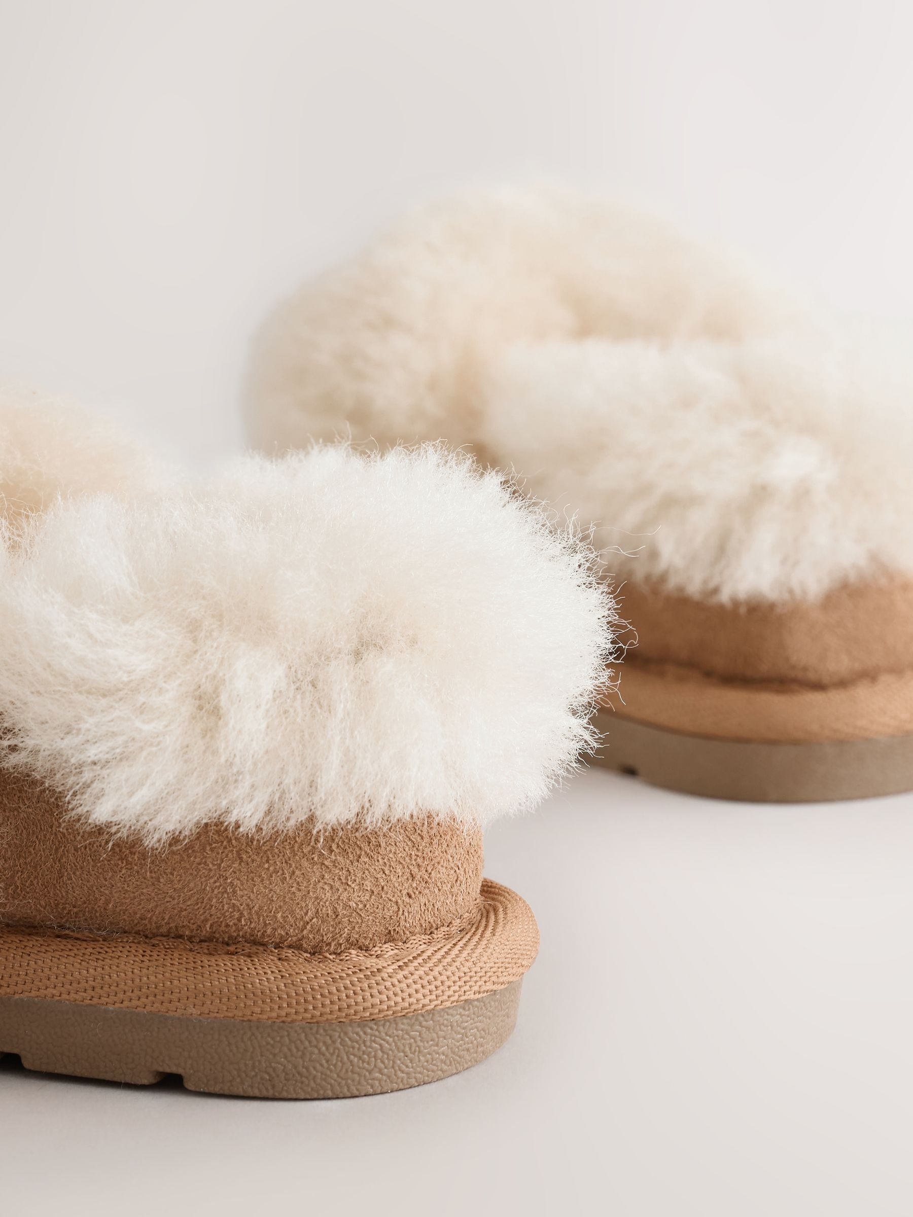 Tan Brown Suede Sheepskin Lined Slippers image 5