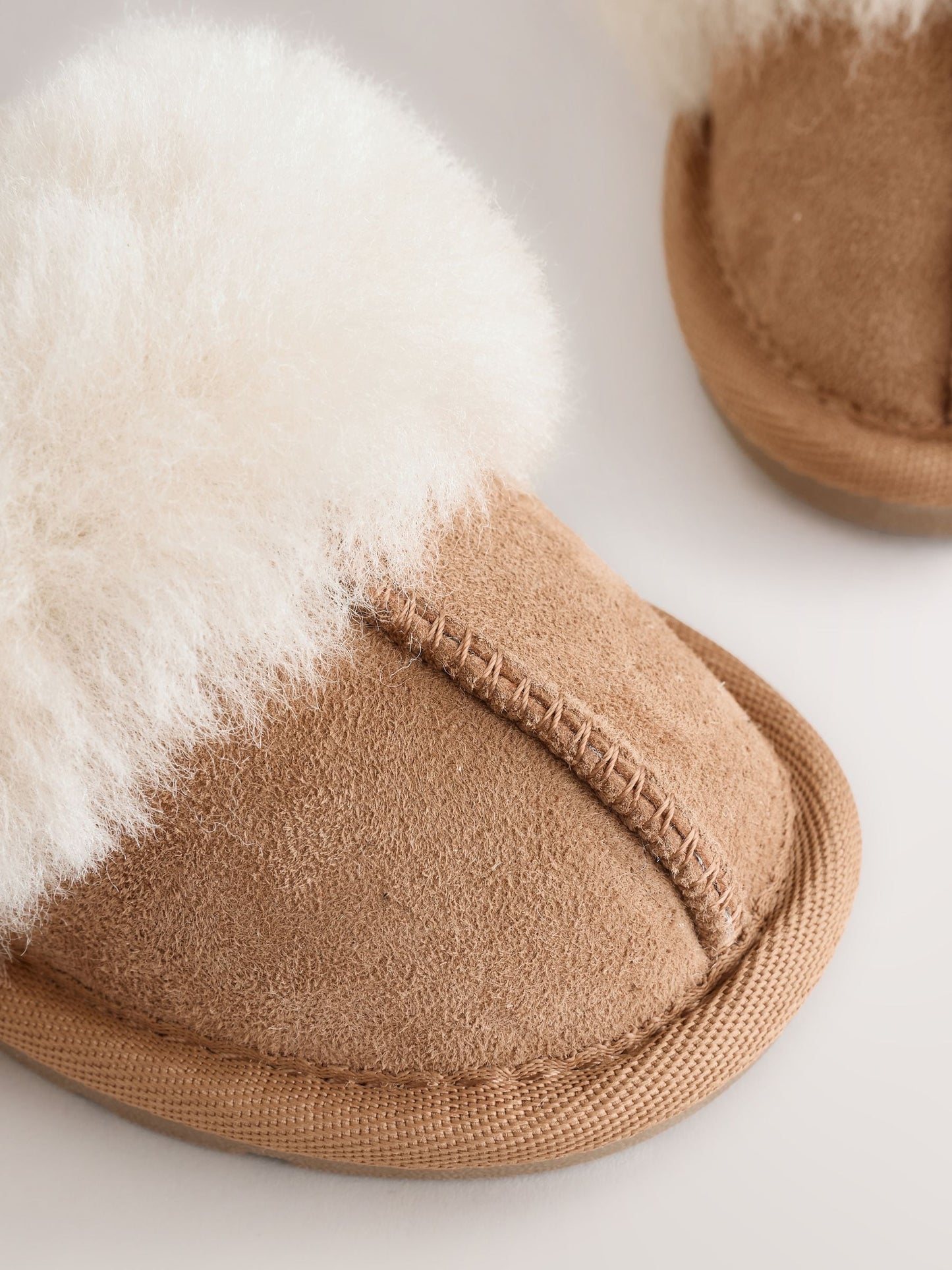 Tan Brown Suede Sheepskin Lined Slippers image 6
