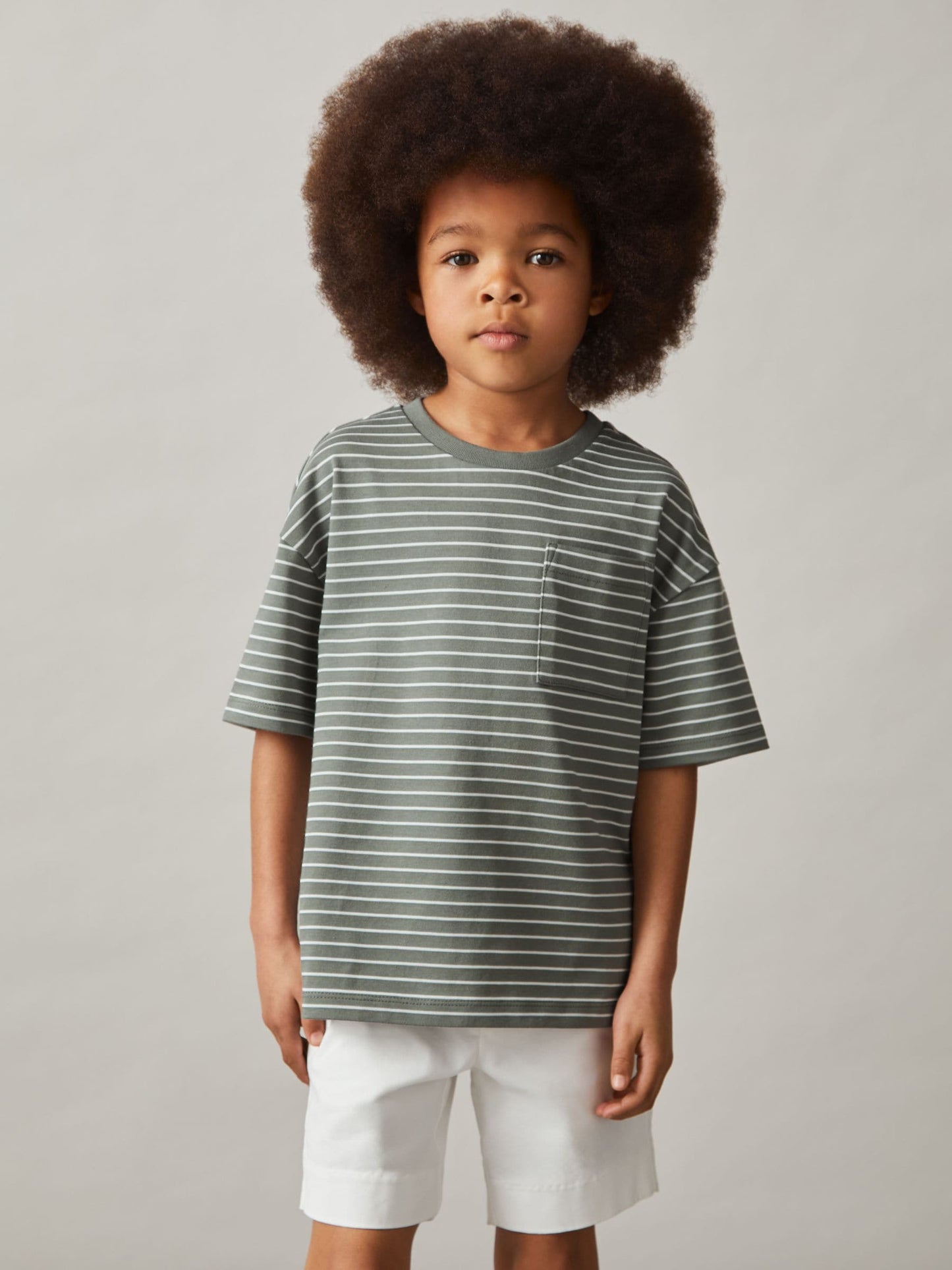 Dsiney Kidz - Reiss Sage/White Paudie 9-13 yrs Cotton-Blend Stripe T-Shirt image 1