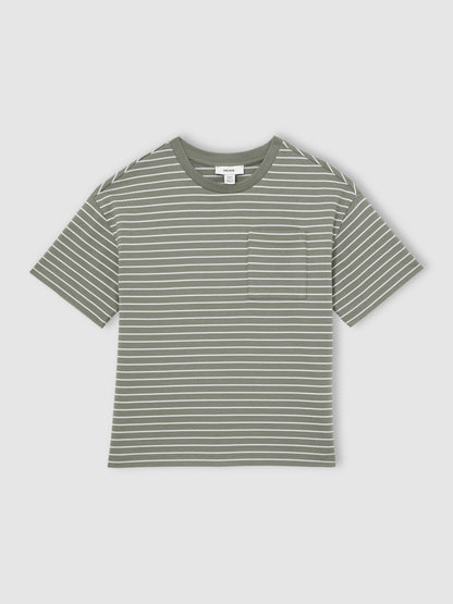 Dsiney Kidz - Reiss Sage/White Paudie 9-13 yrs Cotton-Blend Stripe T-Shirt image 2