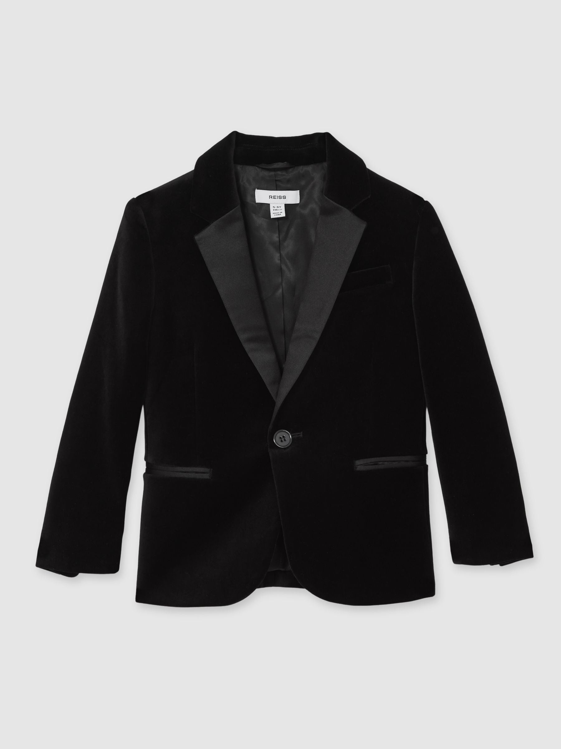 Reiss Black Ace 13-14 yrs Single-Breasted Velvet Blazer image 1