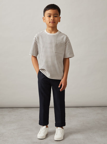 Dsiney Kidz - Reiss White/Navy Paudie 9-13 yrs Cotton-Blend Stripe T-Shirt image 1
