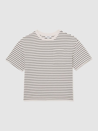 Dsiney Kidz - Reiss White/Navy Paudie 9-13 yrs Cotton-Blend Stripe T-Shirt image 2