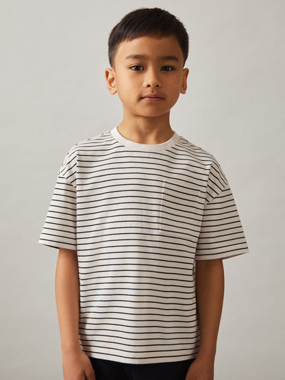 Dsiney Kidz - Reiss White/Navy Paudie 9-13 yrs Cotton-Blend Stripe T-Shirt image 3