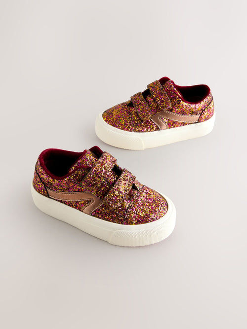 Burgundy Red Glitter Standard Fit (F) Touch Fastening Trainers image 1