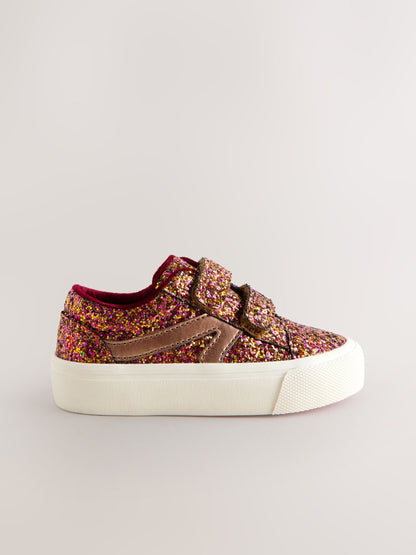 Burgundy Red Glitter Standard Fit (F) Touch Fastening Trainers image 3