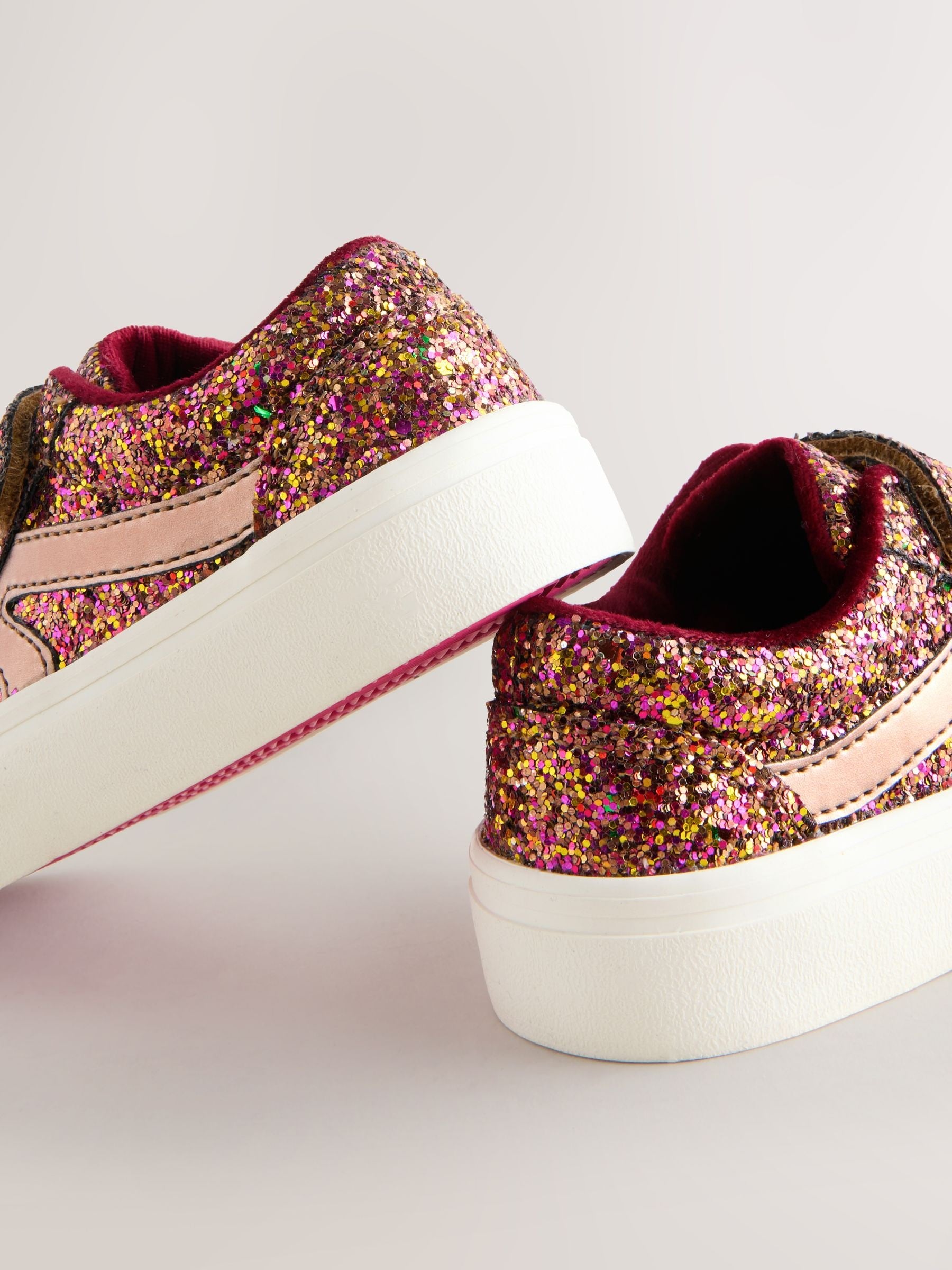 Burgundy Red Glitter Standard Fit (F) Touch Fastening Trainers image 4
