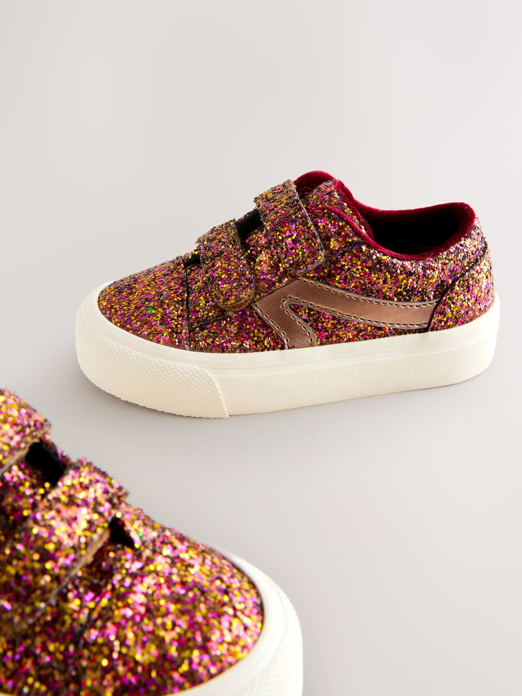 Burgundy Red Glitter Standard Fit (F) Touch Fastening Trainers image 5