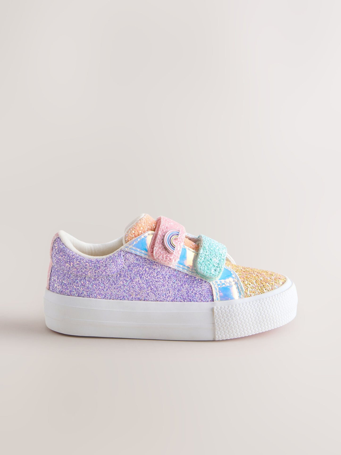Multi Rainbow Glitter Standard Fit (F) Chunky Trainers With Touch Fastening image 3