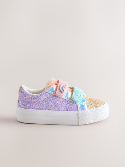 Multi Rainbow Glitter Standard Fit (F) Chunky Trainers With Touch Fastening image 3