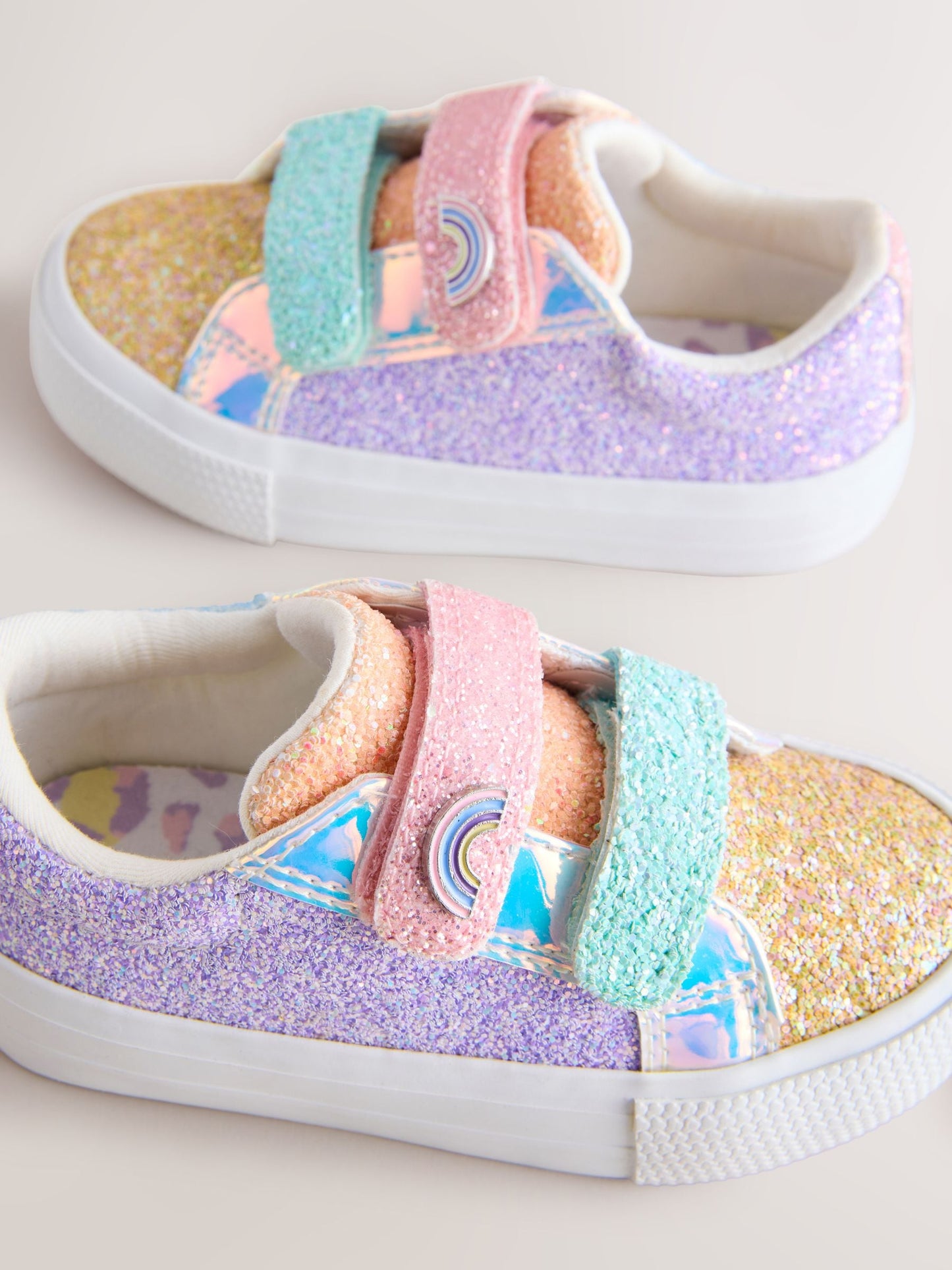 Multi Rainbow Glitter Standard Fit (F) Chunky Trainers With Touch Fastening image 4