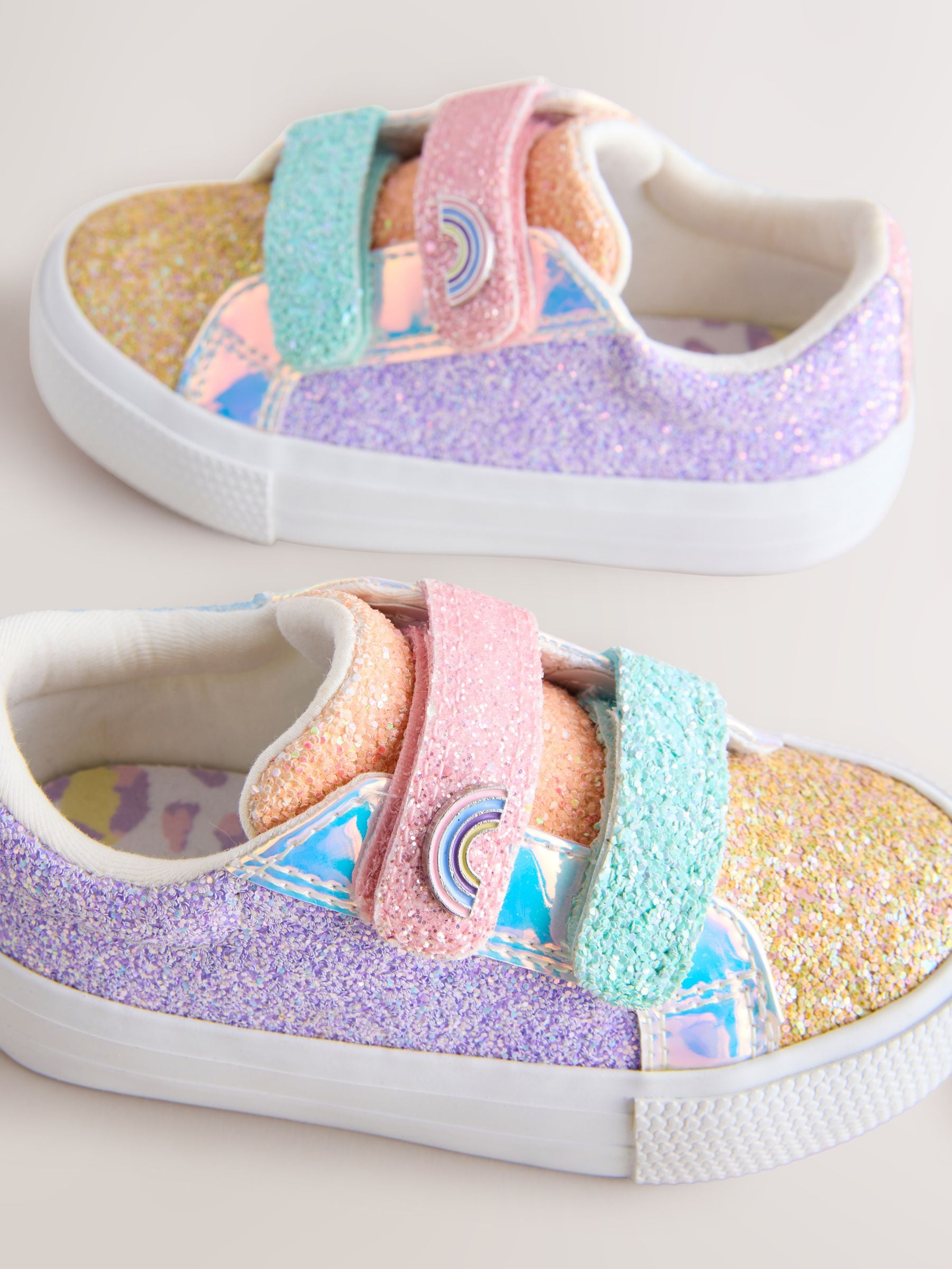 Multi Rainbow Glitter Standard Fit (F) Chunky Trainers With Touch Fastening image 4