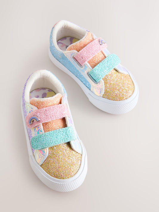 Multi Rainbow Glitter Wide Fit (G) Chunky Trainers With Touch Fastening image 1