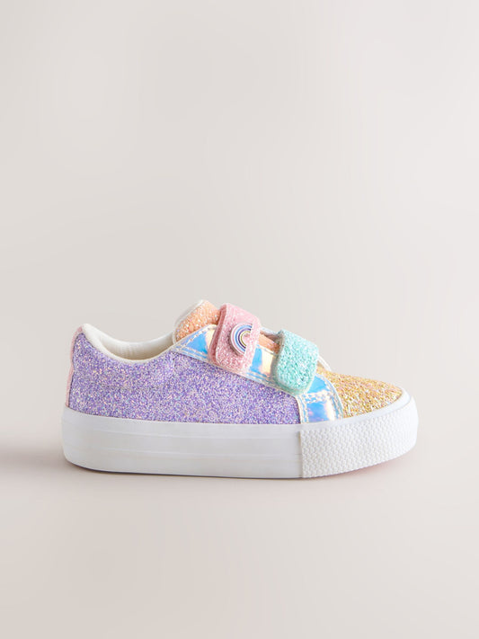 Multi Rainbow Glitter Wide Fit (G) Chunky Trainers With Touch Fastening image 2