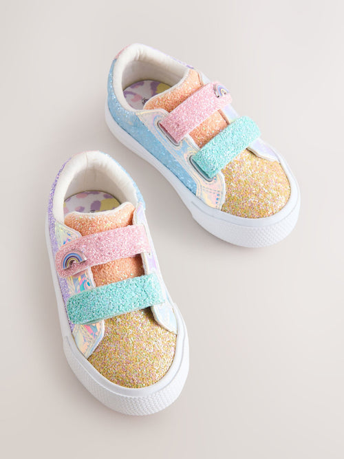 Multi Rainbow Glitter Wide Fit (G) Chunky Trainers With Touch Fastening image 1