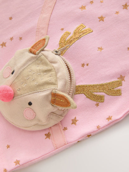 Pink Reindeer Long Sleeve Bag T-Shirt (9mths-7yrs)